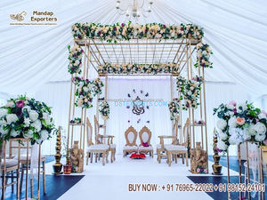 สวนธีมตกแต่งงานแต่งงานโลหะChuppahนอกเปิดงานแต่งงานDesignerโลหะMandapพิธีแต่งงานโลหะสีขาวMandap - Product Image 3