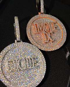 Colgantes de Letras Personalizables de Moissanita Auténtica de Corte Princesa de 3Ct, Chapados en Oro Amarillo de 14K sobre Plata de Ley, Estilo Hip Hop - Product Image 2
