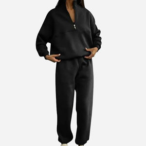 2025 logo personnalisé ensemble sweat à capuche zippé femmes haute qualité 2 pièces ensemble 350 Gsm polaire coton biologique survêtement femmes - Product Image 1