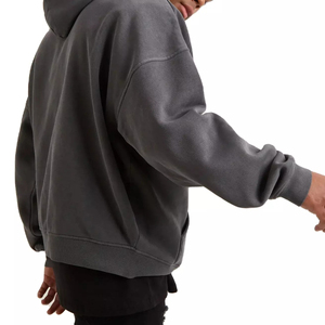 เสื้อฮู้ดผ้าฝ้ายออร์แกนิคสำหรับทุกเพศ2022ปักด้วยผ้าฝ้ายสไตล์ใหม่สีดำ/ สีเทาผสมสำหรับฤดูหนาว - Product Image 3