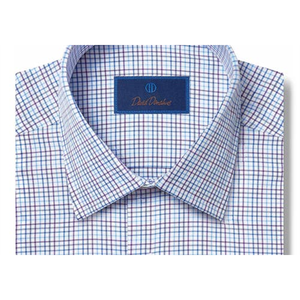 Camicia in Popeline di Cotone David Donahue Vestibilità Regolare Motivo Tattersall in Blu/Viola/Bianco per Taglie 16-34 - Product Image 2