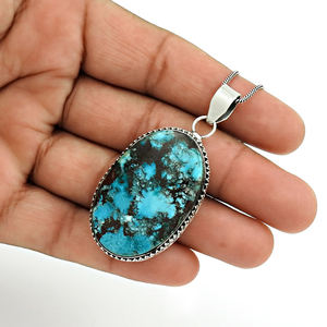 Colgantes de Plata de Ley 925 con diseño bohemio de piedras preciosas turquesas naturales, colgantes de moda de piedra natal fina OEM - Product Image 4