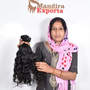 Extensions de cheveux humains Remy indiens vierges non traités, 100% naturels, couleur noire, ondulés, en lots, vente en gros, de fournisseurs de temple, 10-32 pouces - Product Image 2