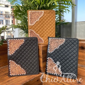 2025 New Design <b>A4</b> Multifunction Hand Tooled Leather File <b>Folder</b> Zipper Portfolio Custom Quilted Leather <b>Folder</b> with Card Holder - Product Image 1