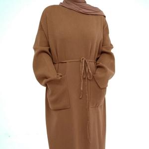 Modest Satin Knitted Loose Abaya with Natural Waistline Thickened Satin <b>Fabric</b> - Product Image 6