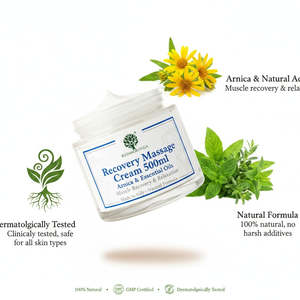 Crème de massage pour la récupération musculaire à la formule naturelle 500 ml, lotion corporelle post-entraînement avec RedMoringa, étiquette privée OEM d'Italie - Product Image 3