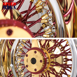 ล้อแม็กซ์สีแดงขนาด 13x7 นิ้ว แบบ 72 ก้าน ลายไขว้ ขอบโครเมียมแบบ Reverse Chrome Lip สำหรับรถ Lowrider ล้อฟอร์จคุณภาพพรีเมียม - Product Image 4