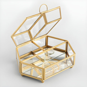 2025 boîte de rangement de bijoux en verre de luxe moderne avec cadre en laiton motif carré stockage de taille personnalisée - Product Image 3