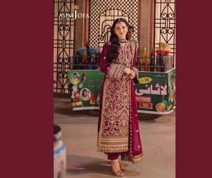 Hania Amir apportant Asim Jofa brodé en soie torsadée 3 pièces robe cousue par Ssumaira Collection - Product Image 2