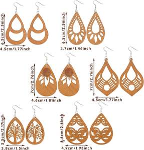 20 pares de pendientes colgantes de madera africana, pendientes ligeros de estilo étnico, pendientes bohemios de madera, colgante geométrico de madera - Product Image 3
