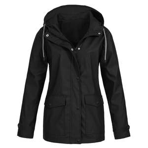 Chaqueta ligera RTS de Otoño Invierno para mujer, cortavientos con capucha de Color sólido, bolsillos, lona, impermeable, a prueba de viento para uso en exteriores - Product Image 5