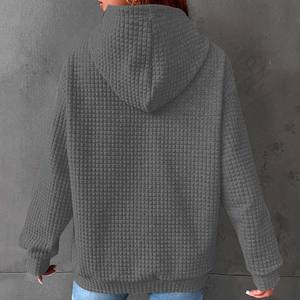 Pull d'hiver pour femme en tricot gaufré à épaules tombantes, sweat-shirt oversize OEM uni thermique 100% coton à manches longues avec poches kangourou - Product Image 2