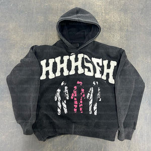 เสื้อฮู้ดปักลายเฮฟวีเวตสำหรับผู้ชายเสื้อ100% ปักลายล้างกรดสไตล์วินเทจซีดจางลง - Product Image 3