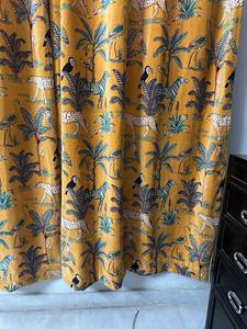 Rideau en velours style vintage jaune moutarde imprimé jungle, draperies de décoration intérieure en coton de luxe, velours de coton style vintage - Product Image 6