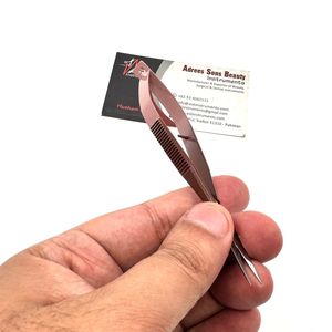 Pince à sourcils professionnelle bicolore marron Ombre Logo personnalisé fait à la main en acier inoxydable écologique pointe pointue inclinée - Product Image 4