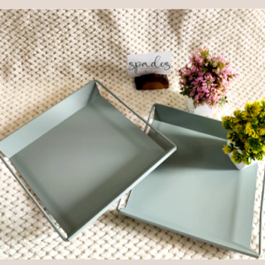 ถาดเสิร์ฟโลหะทรงสี่เหลี่ยมพิมพ์ลาย2ชิ้นสีทองโทนสีขาวพร้อมเครื่องประดับคริสตัลสุดสร้างสรรค์เครื่องประดับผู้ขายอินเดียถาดทรงสี่เหลี่ยมผืนผ้า - Product Image 2