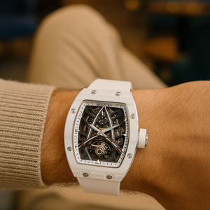 Reloj Mecánico Automático Diseño de Doble Esqueleto Forma Tonneau Esfera de Cristal Pantalla Analógica Fibra de Carbono de Alta Calidad - Product Image 2