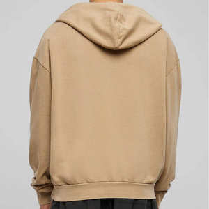 Sweat-shirt à capuche oversize beige pour homme, pull décontracté en molleton, style streetwear minimaliste - Product Image 5
