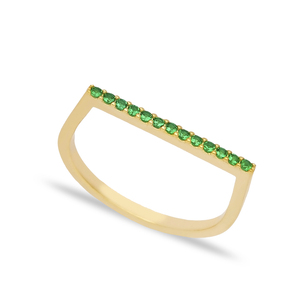<b>Emerald</b> CZ Stone Basic Bar Design Beaded Band <b>Ring</b> Turkish Handcrafted 925 <b>Silver</b> Jewelry Wholesale Fine Jewellery - Product Image 1