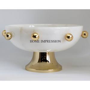 Venta al por mayor, Juego de 2 cuencos de mármol blanco y negro de diseño elegante único con cuencos de base de textura martillada chapados en oro - Product Image 2