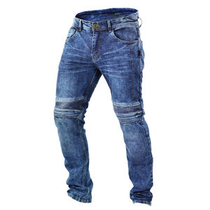 Jeans de moto en denim bleu respirant à séchage rapide avec protections de genou de niveau CE 2, panneaux extensibles pour hommes, sécurité et confort - Product Image 1