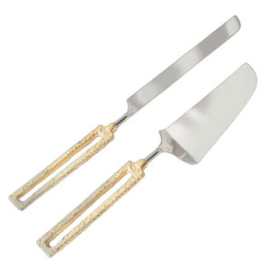 Juego de servidor de pastel de acero inoxidable resistente, peso ligero, fácil de sostener y lavar en hoja plateada con mango negro - Product Image 4