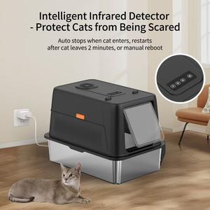 Bac à litière pour chat extra large avec pelle Contrôle efficace des odeurs Bac à litière fermé facile à nettoyer en acier inoxydable et plastique - Product Image 5