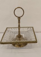 Support à gâteau en laiton fait main avec plateau en verre gravé, élégant présentoir pour desserts, fruits et aliments, cadeau brillant