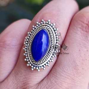 Handmade Boho <b>Statement</b> Women's <b>Ring</b> Lapis Lazuli 925 Sterling Silver Blue Gemstone Jewelry One Size Fits All Birthday - Product Image 1