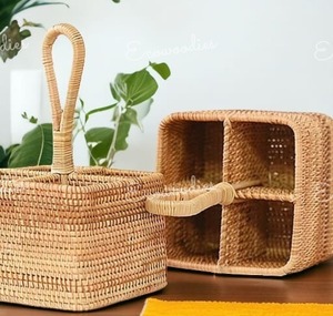 Rustique fabriqué de haute qualité meilleur Design carré rotin naturel porte-cuillère en osier panier couverts et porte-ustensiles - Product Image 5