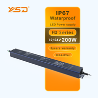 Alimentation LED étanche YSD IP67 110V/220V AC/DC 200W, Driver LED 12V 24V Mince et Ultra-Fin pour Éclairage LED