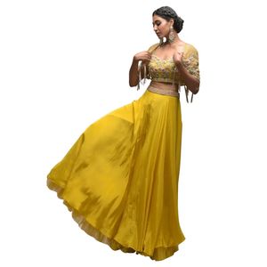 Costume Palazzo jaune soleil avec 3D Organza Dupatta Vente en gros de vêtements ethniques pour femmes Fournisseur d'usine de vêtements OEM Vêtements de mariée personnalisés - Product Image 3