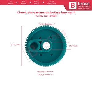 Engranaje de Reparación del Motor del Limpiaparabrisas Delantero BGE610 50032309 para Tractor, 74 Dientes, Diámetro 45 mm - Product Image 5