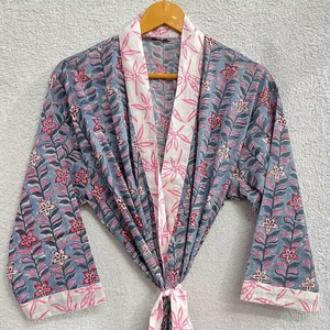 Kimono largo de algodón hecho a mano para mujer, vestido largo hasta el suelo, albornoz estampado en Bloque para verano, ropa de dormir, vestido informal para dama de honor - Product Image 1