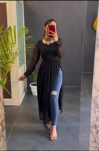 Vêtements et accessoires Georgette Naira Cut Kurti pour filles Robe à usage décontracté disponible en grande quantité depuis l'Inde - Product Image 5