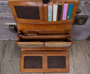 Cartera de Cuero Genuino para Hombre, Popular, con Protección RFID, Forro de Poliéster Impermeable, Cierre de Cremallera - Product Image 1