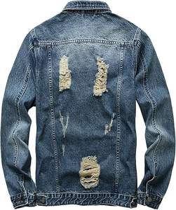 Service OEM 100% Veste en jean de haute qualité 100% coton vieilli avec patchs déchirés et motif de lettres - Product Image 2