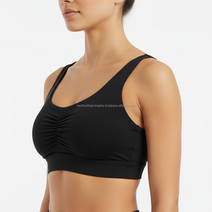 Women's Lightweight Breathable Sports <b>Bra</b> Nylon Spandex Four-Way <b>Stretch</b> Crisscross Straps Medium Support U-NECK Gym Workout - Product Image 2
