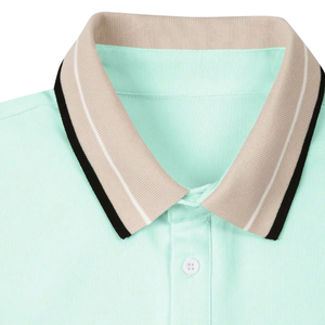 <b>Men</b> Solid Mint <b>Green</b> Breathable for <b>Shirt</b> Short Sleeve Knit Top Contrast Collar Cuff Trim Button Placket Regular Fit Casual - Product Image 5