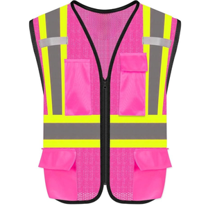 Chaleco de Seguridad Reflectante de Alta Visibilidad Unisex, Color Rosa, Malla, Múltiples Bolsillos, Uniforme de Trabajo para Todas las Temporadas, Material de Poliéster - Product Image 3