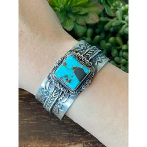 Bracelet manchette en argent sterling turquoise J Nelson Carico Lake - Product Image 2