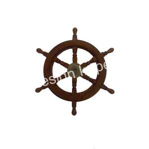 Accessoires nautiques Décoration murale de roue de bateau Article de décoration murale Impression de logo personnalisé Échantillon gratuit Artisanat de roue de bateau en bois naturel - Product Image 3