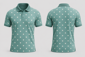 เสื้อโปโลผู้ชายสีเขียวอมฟ้าลายจุดสีขาว ขอบสีดำเรียบหรู แขนสั้น ผ้าฝ้ายลำลอง เสื้อกอล์ฟ เสื้อฤดูร้อน - Product Image 2