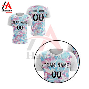 Camiseta de Fútbol Sublimada Blanca, Azul y Rosa, 100% Poliéster, 180 GSM, Tejido Transpirable, Personalizable, para Jóvenes y Adultos, Cuello Alto, Diseño Geométrico - Product Image 6