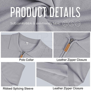 เสื้อโปโลมีซิปแขนสั้นสำหรับผู้ชาย, เสื้อคอตตอน100% เสื้อเจอร์ซี่ลายถักเสื้อตีกอล์ฟลำลองแฟชั่นแบบถักลายพื้น - Product Image 6