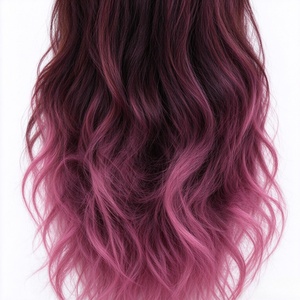 Ombre Burgundy Pink Long <b>Wavy</b> <b>Wig</b> Lace Front Synthetic Hair <b>Wig</b> for Party Cosplay Daily Wear - Product Image 4