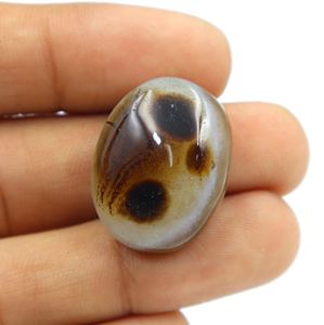 Agate double œil naturelle, cabochon lisse, 26x20x10 mm, coupe ovale, pierre précieuse pour la fabrication de bijoux - Product Image 2