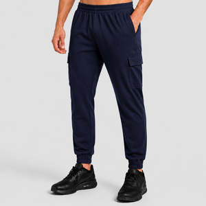 Slimvault <b>Joggers</b> (<b>Navy</b>) Regular Fit 100% Cotton Customizable Logo Zippers Pleats Decor XL Size Straight Pattern High Mid Long - Product Image 1