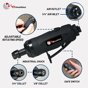 Lematec Air Die Grinder 1/4 In 22000 Rpm 0.5 Hp With Collets And Grinding Stones <b>Set</b> For Metal Wood Stone Sanding - Product Image 6