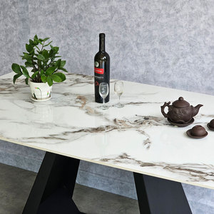 Table à manger moderne en marbre 160x90cm assemblée avec plateau en céramique de haute qualité et pieds en fer (BA68184) - Product Image 6